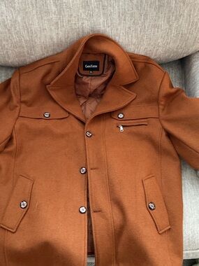 ChouYatou Men's Rust Brown Wool-Blend Pea Coat